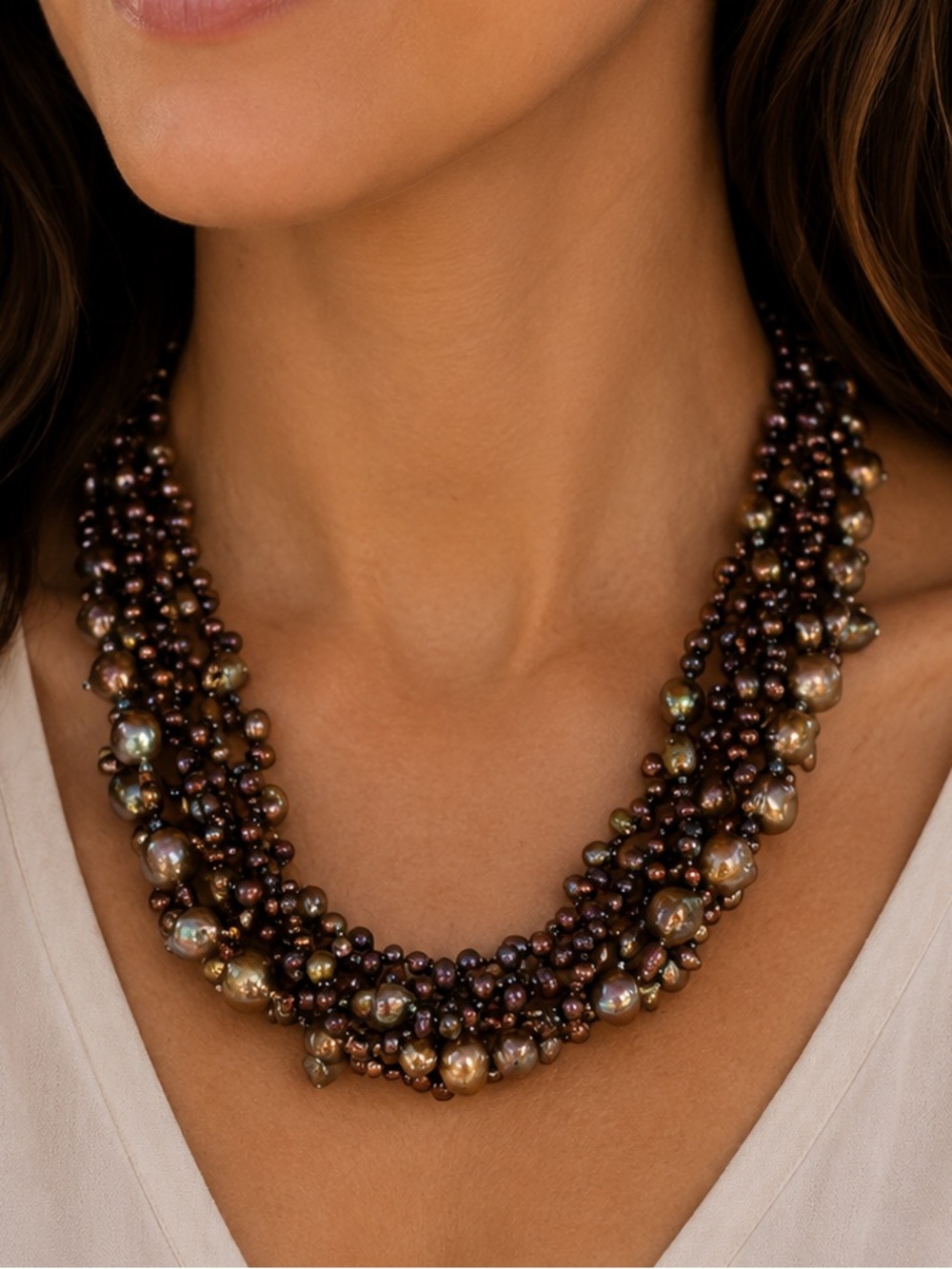 Copper Pearl Multistrand Necklace